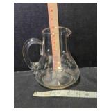 Clear etched glass pitcher, 6" tall