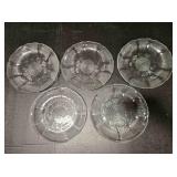 5 Arcoroc Fleur clear pressed glass saucers