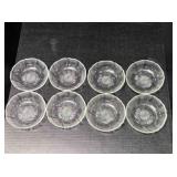8 Vintage Clear Glass Bowls, Petal Design