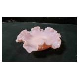 Vintage Fenton Art Glass Rose Overlay Ruffled Bowl