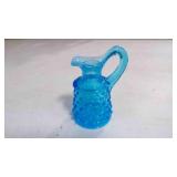 Blue Opalescent Hobnail Glass Pitcher