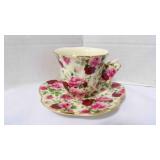 Vintage Chintz Rose Pattern Espresso Cup & Saucer