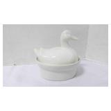 Vintage White Ceramic Duck Lidded Casserole Dish