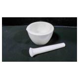 Vintage White Ceramic Mortar & Pestle for Grinding