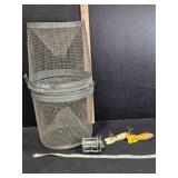 Fishing gear; Minnow trap, reel, 2 lures