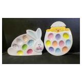 2 Ceramic Hand-Painted Easter Deviled Egg Platters