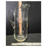 Clear glass pitcher, wheat stalk motif, 11" tall