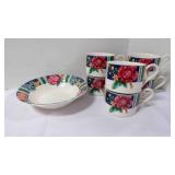 7 Sango Margaux Floral Mugs & Soup Bowl