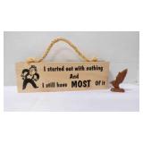 Wood Hanging Sign & Mini Hand Praying Novelty