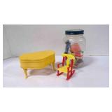 Vintage Plastic Toys & Bottle of Trinkets