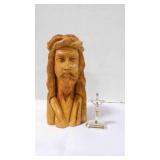 Hand-Covered Wood Jesus Figure & Plastic Cross