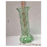 Swung art glass vase, light green, 12"