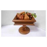 Vintage Wood Pedestal Compote Square Bowl w/Wood