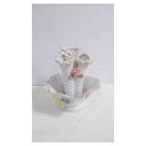 Detailed Vintage Porcelain Triple Flower Bud Vase