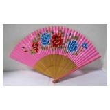 Vintage Pink Rose Floral Motif Folding Hand Fan