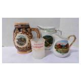 4 Vintage Souvenir Ceramic Pitchers & Shot Glass