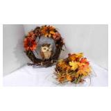Autumn Owl Wreath & Colorful Fall Floral Bouquet