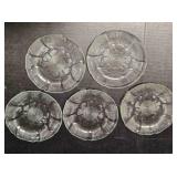 5 Arcoroc Fleur clear pressed glass saucers