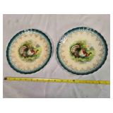 2 Antique Porcelain Turkey Plates, 8" across