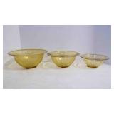 Vintage Set of 3 Amber Color Ribbed Nesting Bowls