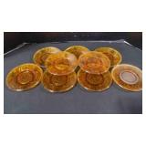 9 Vintage Amber Etched Glass Dessert/Snack Plates