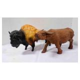 Vintage Breyer Bison & Hand-Carved Wood Ox Figures