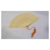 Vintage Celluloid Faux-Sandalwood Fretwork Fan