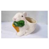 Vintage White Ceramic Hand-Painted Bunny Planter