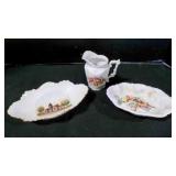 3 Antique Porcelain Creamer & Fruit/Desert Dishes
