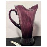 Glass pitcher, purple, 11" tall