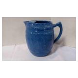 Antique Blue Ruckels Stoneware "Sawtooth" Pitcher