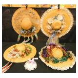 Straw Hats w/silk floral décor, wall décor