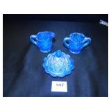 Carnival Glass Miniature Set - 4 pieces, Blue