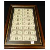 16 - $1 Bills in Sequential Order Framed - 1995