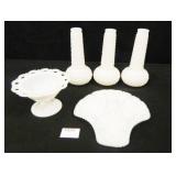 Milk Glass Collection, 3 Hobnail Vases