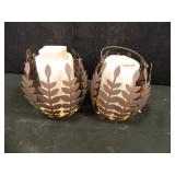 8" Metal Leaf Basket Hurricane Lamps - 2