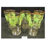 Drinking Glasses w/leaf design, gold trim, 5 count