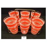 Vintage Set of 6 Glasses in Metal Carrier