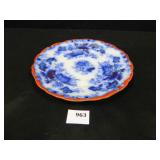 Flow Blue? Plate w/red trim w/gold leaf design