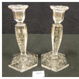 Crystal Candlesticks w/etched glass floral design