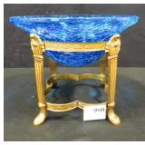 Blue Crackle Glass Bowl in Gold tone stand