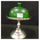 Metal Stand (India) w/green glass cover, 11½" h