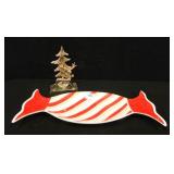 Christmas Dish 7½" x 18", Silvertone Napkin Holder