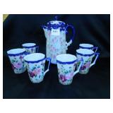 Te-Oh China Pitcher & 6 cups, Floral design