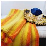 Mexican Sombraro and Sarape Blanket