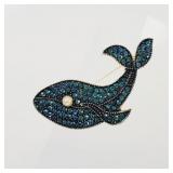 Blue Crystal Whale Brooch