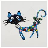 Blue Whimsical Cat Brooch