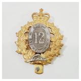 Canadian Army 12th Reg't Binde` Cap Badge Bi-Metal