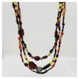 Glass Bead Triple Strand Necklace 16'