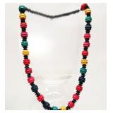 Colorful Wood Beaded Necklace 26'